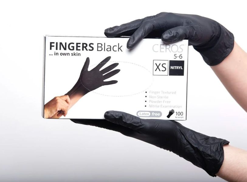 CEROS, Fingers BLACK, XS (5-6), Нітрилові одноразові рукавички CE0122 фото