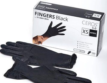 CEROS, Fingers BLACK, XS (5-6), Нітрилові одноразові рукавички CE0122 фото